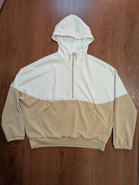 prAna Shea Hot Spell Anorak Color Block Half Zip Hoodie Size L White Tan